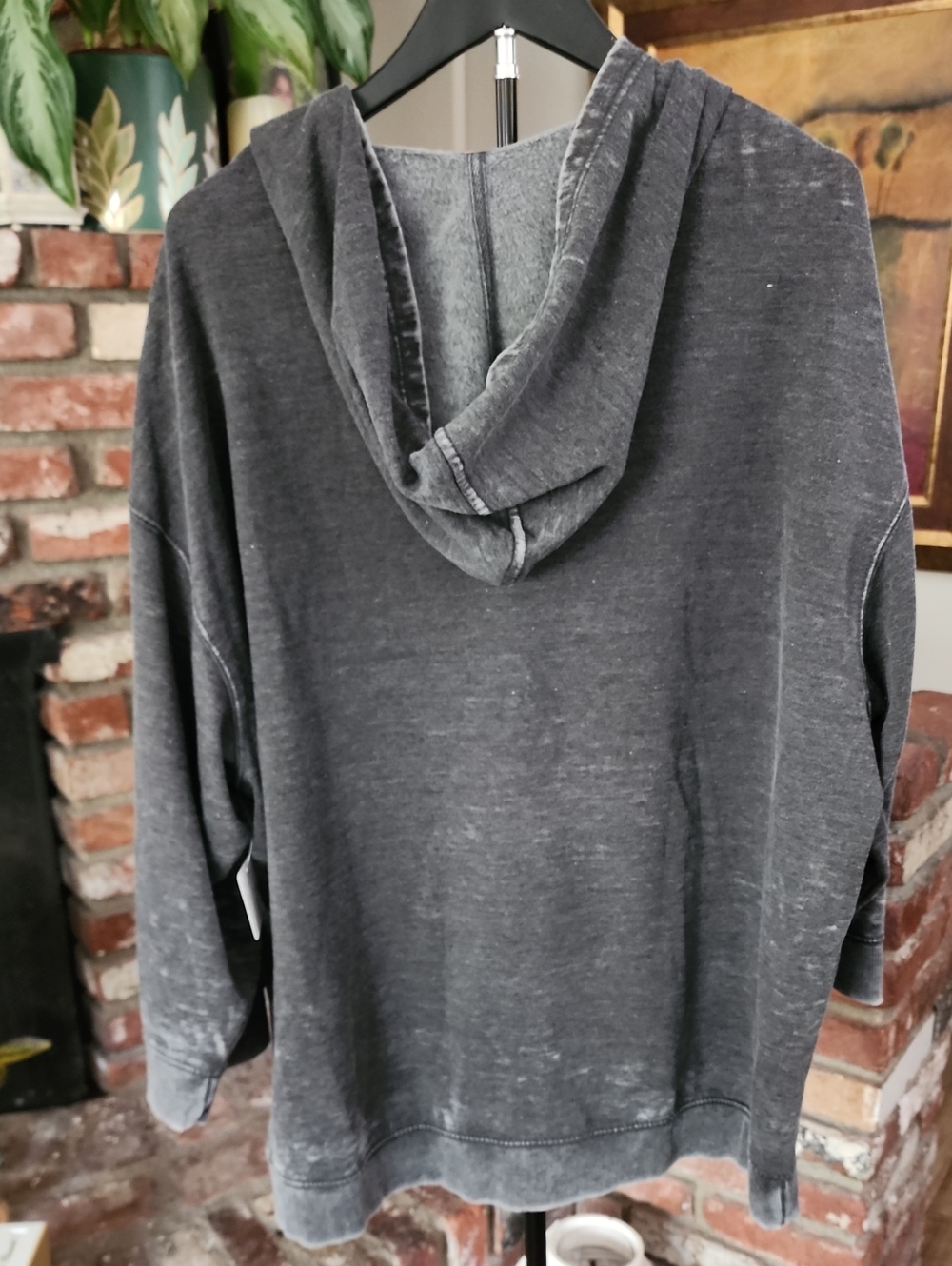 Free People Washed Charcoal Hoodie Oversized Sweatshirt Kangaroo Pocket Size S - Picture 5 of 9
